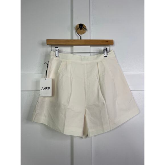 NWT AMUR Teri Flair Pleated Side Zip Ivory White Cotton Short - Picture 7 of 8